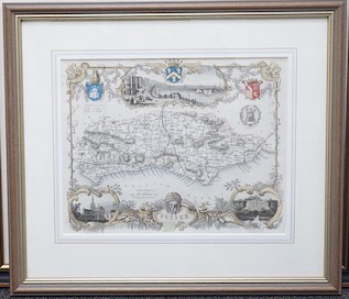 Thomas Moule (1784-1851), hand coloured engraving, Map of Sussex, as published c.1836-48) in Barclay's English Dictionary, 20.2 x 20.6cm, framed and glazed; Robert Morden (1650-1703), hand coloured engraving, Map of Kent